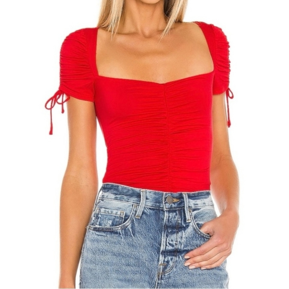 Lovers And Friends Red Juniper Bodysuit With Sleeve Ties Size XS